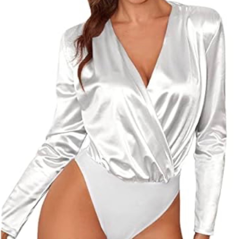 Homecoming Honolulu Lambert Satin Long Sleeve Ivory Bodysuit - Picture 1 of 5